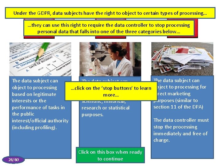 Under the GDPR, data subjects have the right to object to certain types of