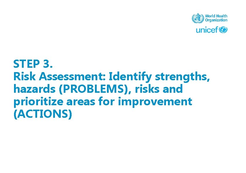 STEP 3. Risk Assessment: Identify strengths, hazards (PROBLEMS), risks and prioritize areas for improvement