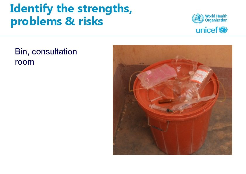 Identify the strengths, problems & risks Bin, consultation room 