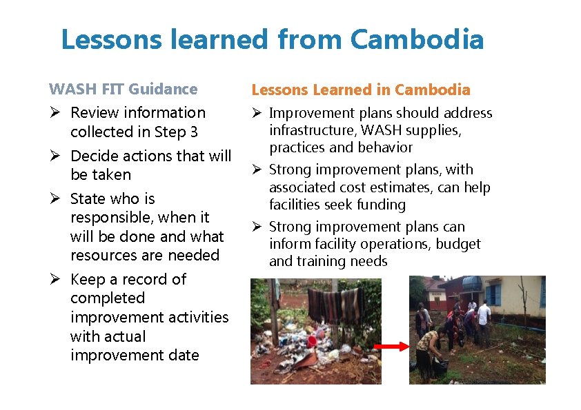 Lessons learned from Cambodia WASH FIT Guidance Lessons Learned in Cambodia Ø Review information