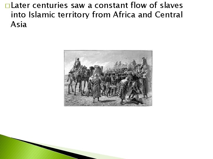 � Later centuries saw a constant flow of slaves into Islamic territory from Africa