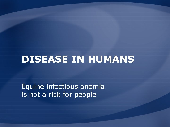DISEASE IN HUMANS Equine infectious anemia is not a risk for people 