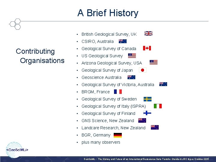 A Brief History • British Geological Survey, UK • CSIRO, Australia Contributing Organisations •