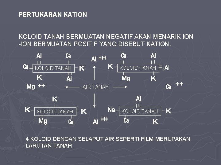 PERTUKARAN KATION KOLOID TANAH BERMUATAN NEGATIF AKAN MENARIK ION -ION BERMUATAN POSITIF YANG DISEBUT