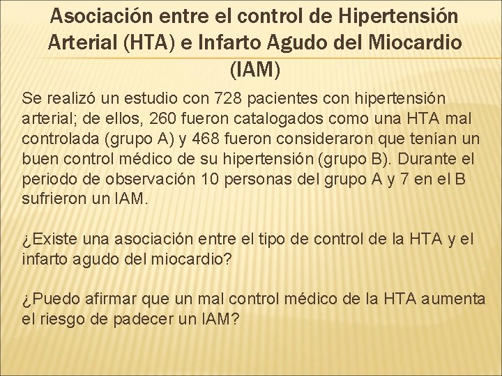 Asociación entre el control de Hipertensión Arterial (HTA) e Infarto Agudo del Miocardio (IAM)