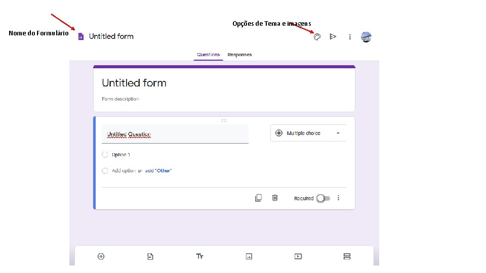 Opções de Tema e imagens Nome do Formulário 