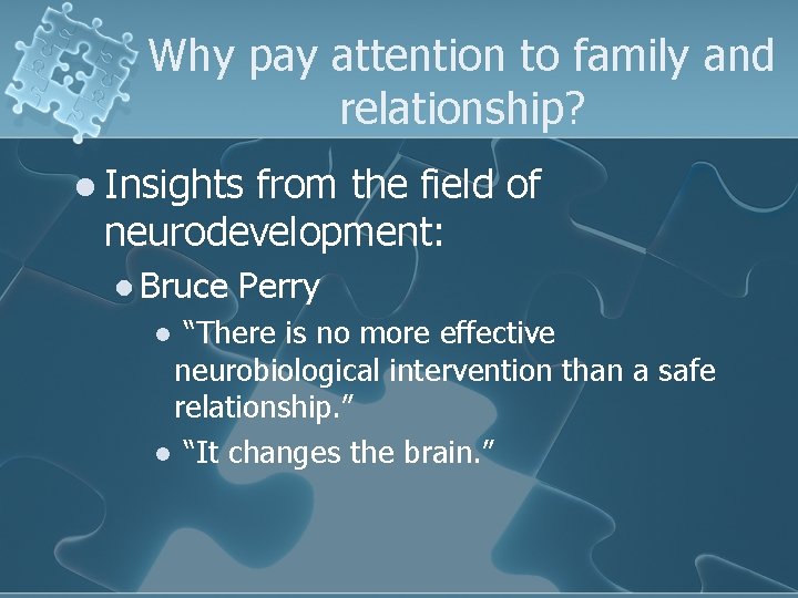 Why pay attention to family and relationship? l Insights from the field of neurodevelopment: