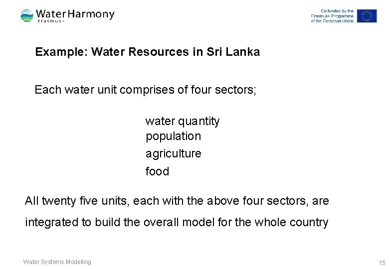Example: Water Resources in Sri Lanka Each water unit comprises of four sectors; water Example: Water Resources in Sri Lanka Each water unit comprises of four sectors; water