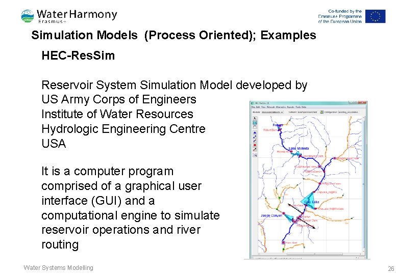 Simulation Models (Process Oriented); Examples HEC-Res. Sim Reservoir System Simulation Model developed by US Simulation Models (Process Oriented); Examples HEC-Res. Sim Reservoir System Simulation Model developed by US