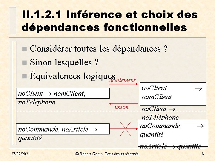 II. 1. 2. 1 Inférence et choix des dépendances fonctionnelles Considérer toutes les dépendances II. 1. 2. 1 Inférence et choix des dépendances fonctionnelles Considérer toutes les dépendances