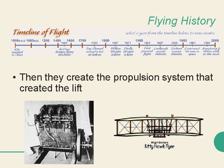 Flying History • Then they create the propulsion system that created the lift 