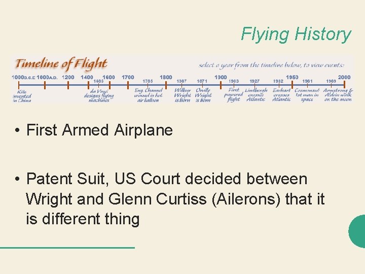 Flying History • First Armed Airplane • Patent Suit, US Court decided between Wright