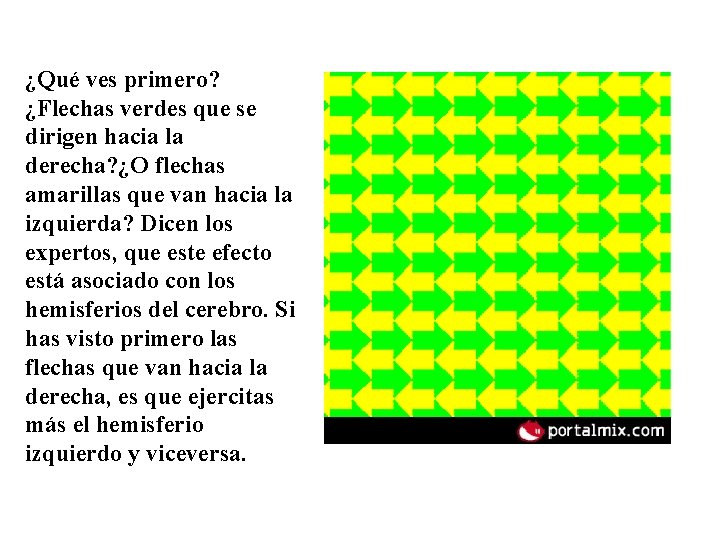 ¿Qué ves primero? ¿Flechas verdes que se dirigen hacia la derecha? ¿O flechas amarillas