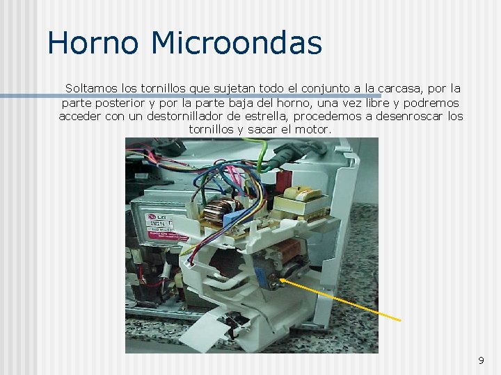 Horno Microondas Soltamos los tornillos que sujetan todo el conjunto a la carcasa, por