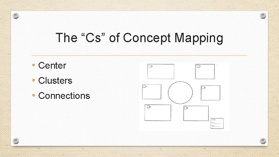 The “Cs” of Concept Mapping • Center • Clusters • Connections 