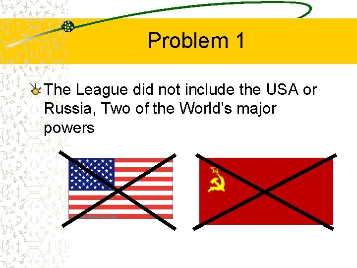 Problem 1 The League did not include the USA or Russia, Two of the