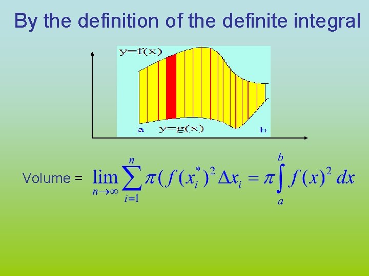 By the definition of the definite integral Volume = 