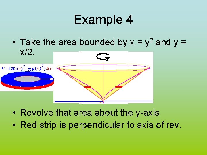 Example 4 • Take the area bounded by x = y 2 and y