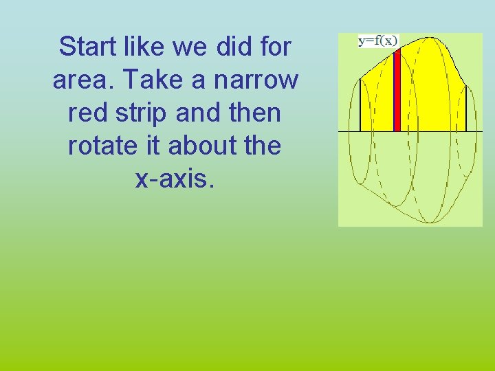 Start like we did for area. Take a narrow red strip and then rotate