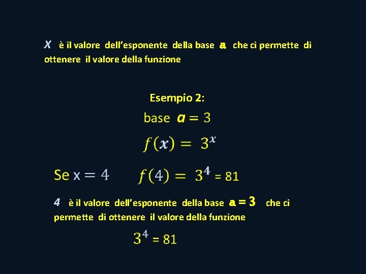 X è il valore dell’esponente della base a che ci permette di ottenere il X è il valore dell’esponente della base a che ci permette di ottenere il