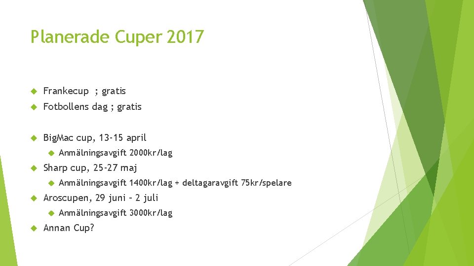 Planerade Cuper 2017 Frankecup ; gratis Fotbollens dag ; gratis Big. Mac cup, 13