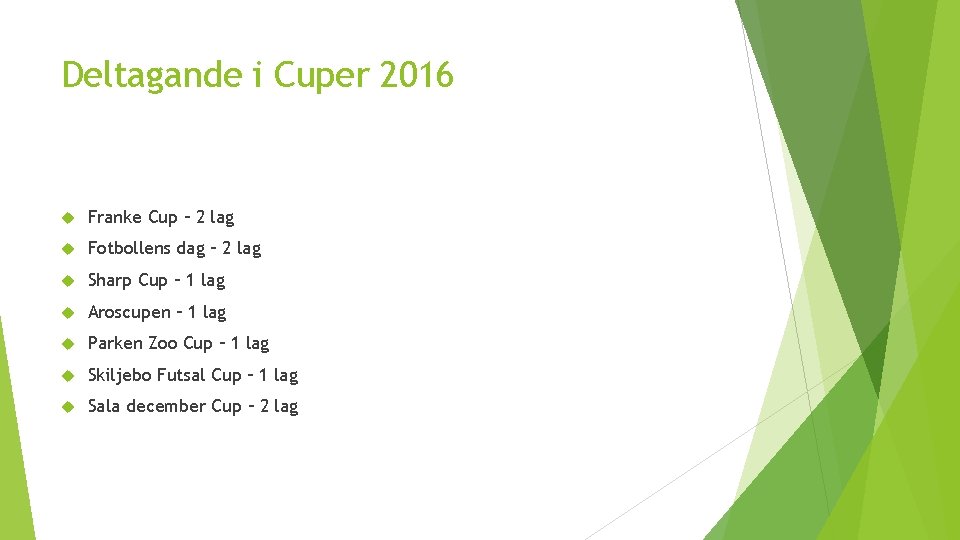 Deltagande i Cuper 2016 Franke Cup – 2 lag Fotbollens dag – 2 lag