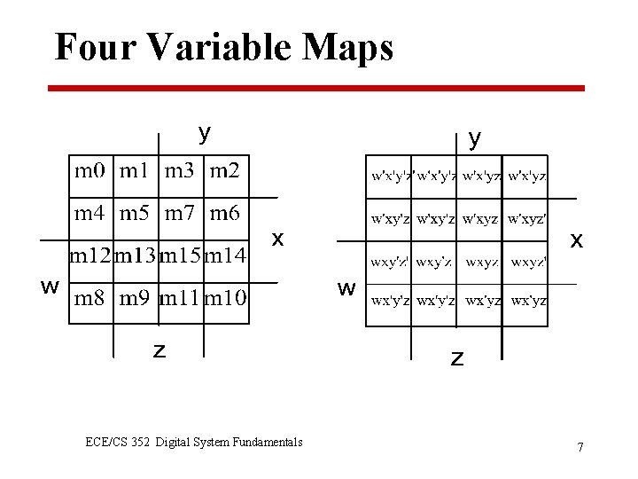Four Variable Maps ECE/CS 352 Digital System Fundamentals 7 
