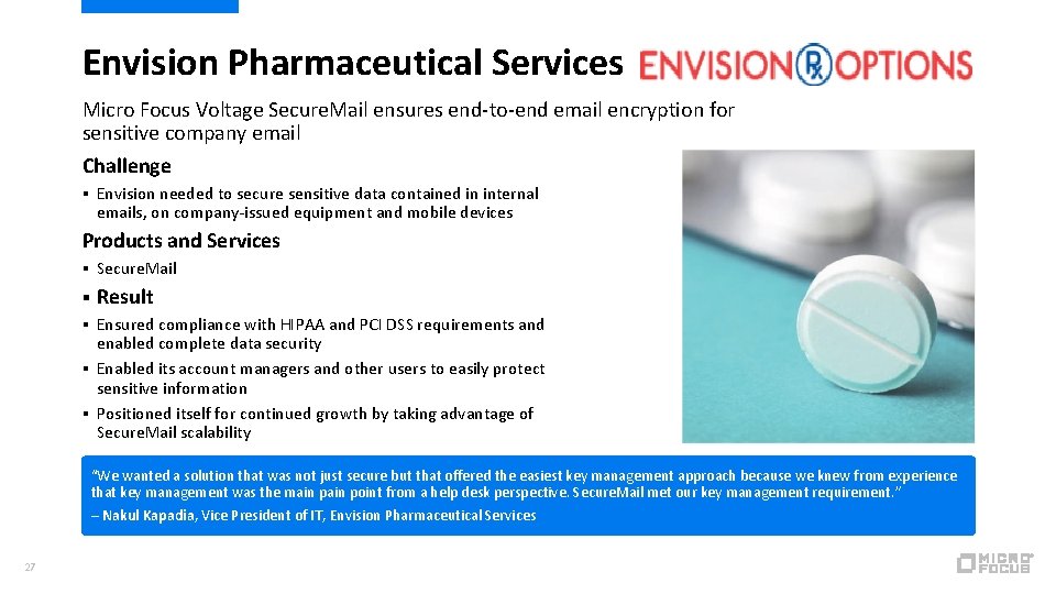 Envision Pharmaceutical Services Micro Focus Voltage Secure. Mail ensures end-to-end email encryption for sensitive