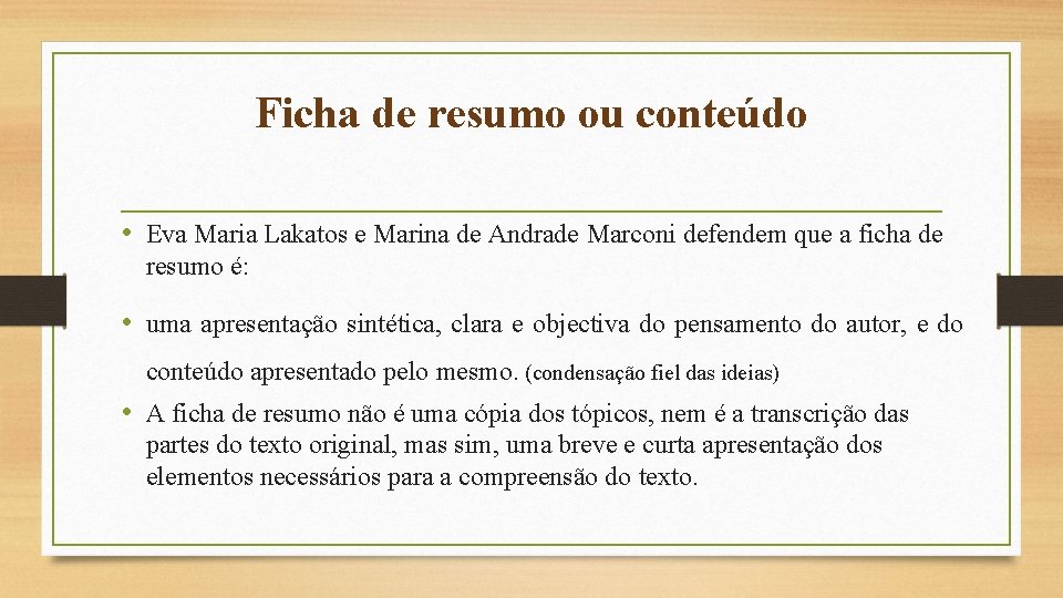 Ficha de resumo ou conteúdo • Eva Maria Lakatos e Marina de Andrade Marconi