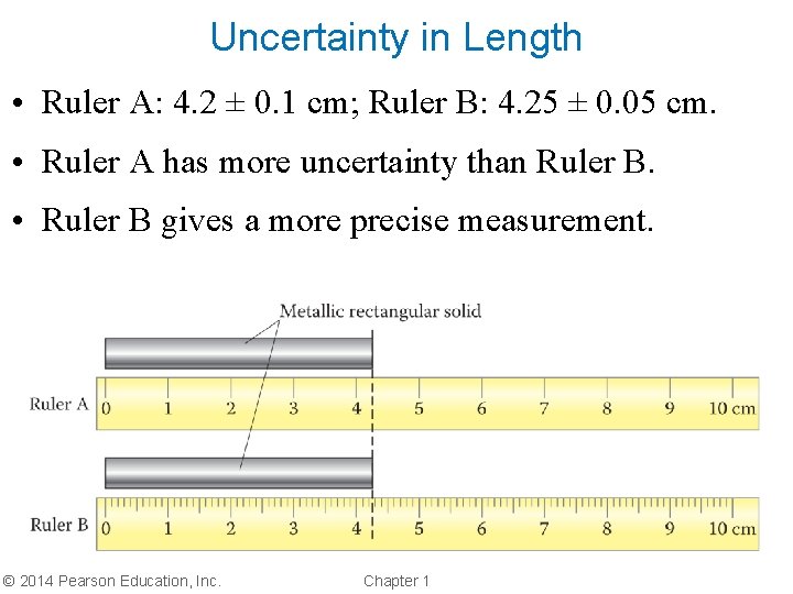 Uncertainty in Length • Ruler A: 4. 2 ± 0. 1 cm; Ruler B: