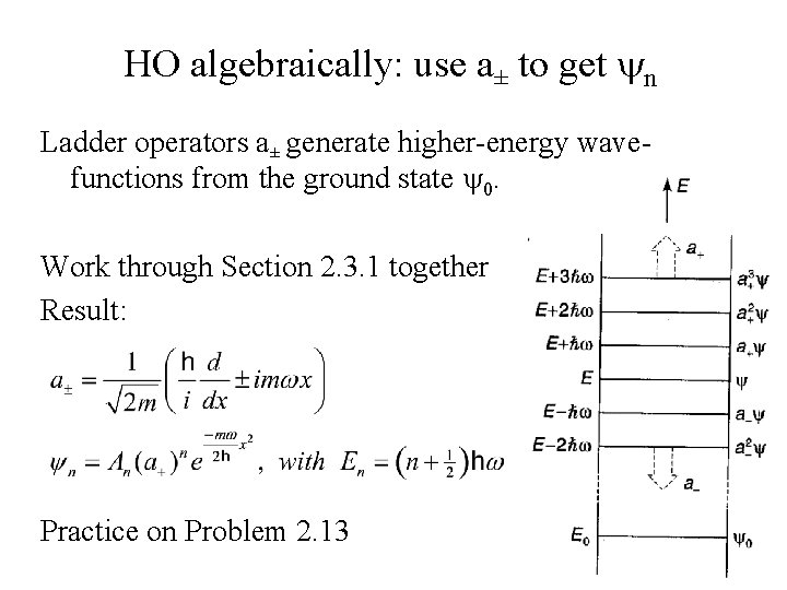 HO algebraically: use a± to get yn Ladder operators a± generate higher-energy wavefunctions from