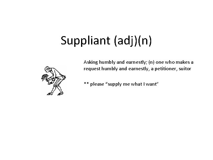 Suppliant (adj)(n) Asking humbly and earnestly; (n) one who makes a request humbly and