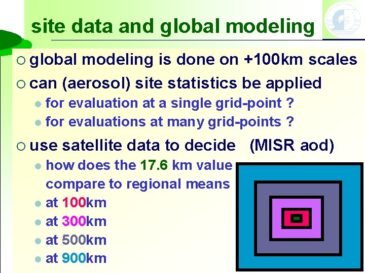 site data and global modeling ¡ global modeling is done on +100 km scales
