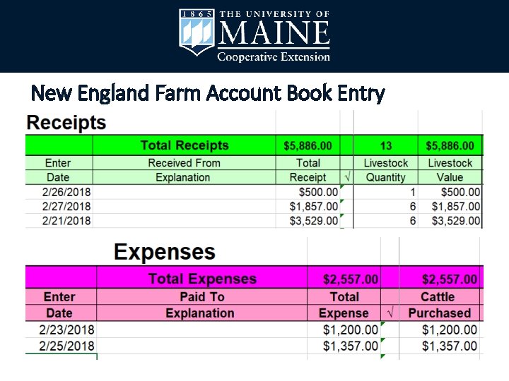New England Farm Account Book Entry 