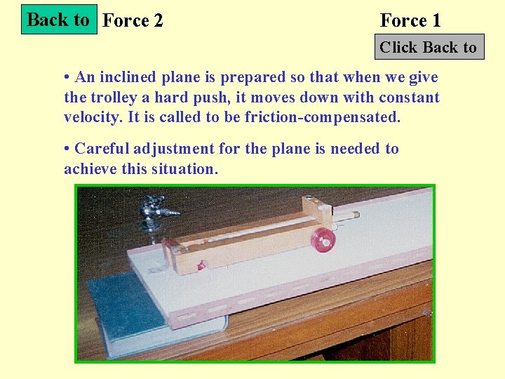 Back to Force 2 Force 1 Click Back to • An inclined plane is