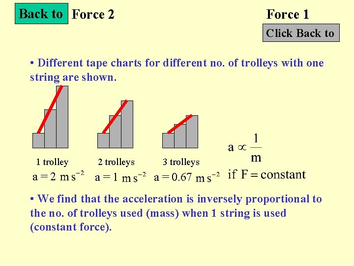 Back to Force 2 Force 1 Click Back to • Different tape charts for