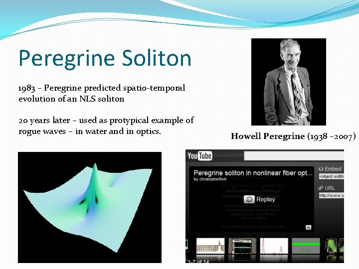 Peregrine Soliton 1983 – Peregrine predicted spatio-temporal evolution of an NLS soliton 20 years