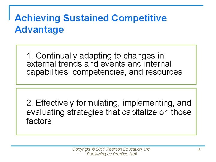 Achieving Sustained Competitive Advantage 1. Continually adapting to changes in external trends and events