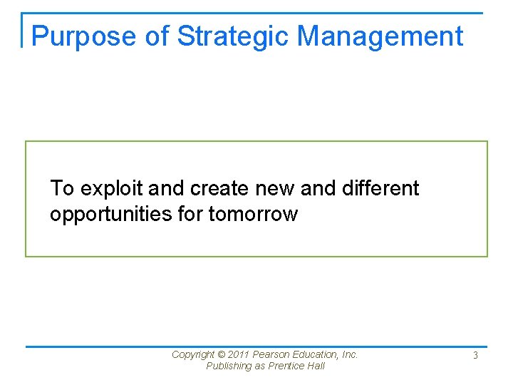 Purpose of Strategic Management To exploit and create new and different opportunities for tomorrow