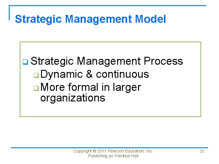 Strategic Management Model q Strategic Management Process q Dynamic & continuous q More formal