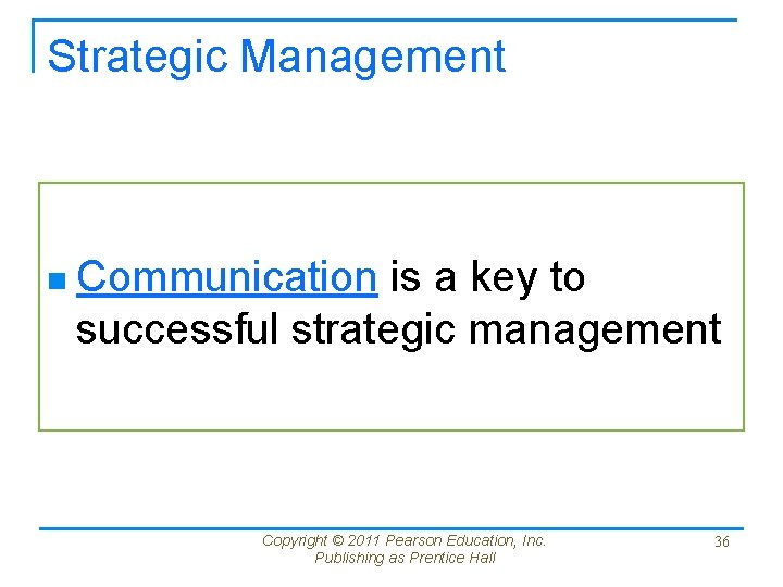 Strategic Management n Communication is a key to successful strategic management Copyright © 2011