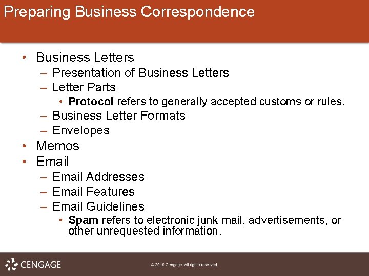 Preparing Business Correspondence • Business Letters – Presentation of Business Letters – Letter Parts