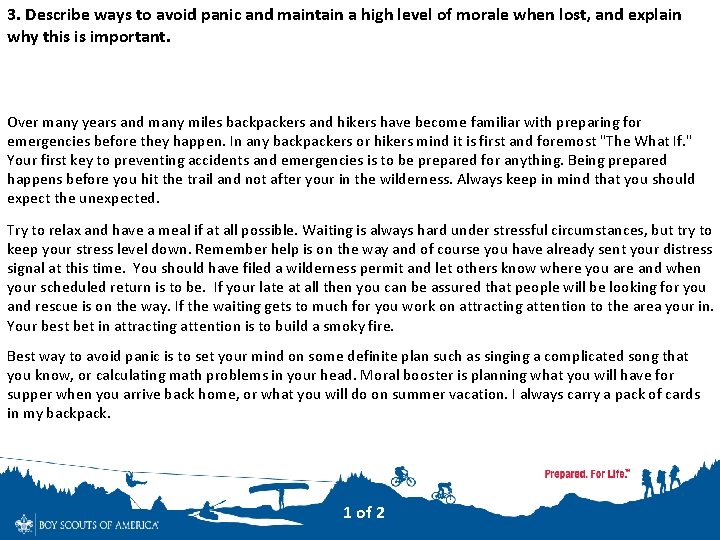 3. Describe ways to avoid panic and maintain a high level of morale when