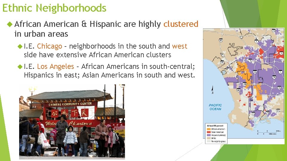 Ethnic Neighborhoods African American & Hispanic are highly clustered in urban areas I. E.