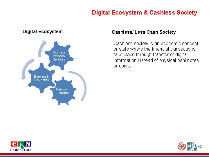 Digital Ecosystem & Cashless Society Digital Ecosystem Business Process/ Services Banking & Payments Telecomm