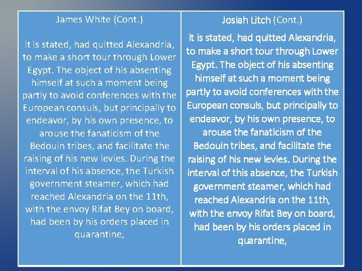 James White (Cont. ) Josiah Litch (Cont. ) it is stated, had quitted Alexandria, James White (Cont. ) Josiah Litch (Cont. ) it is stated, had quitted Alexandria,