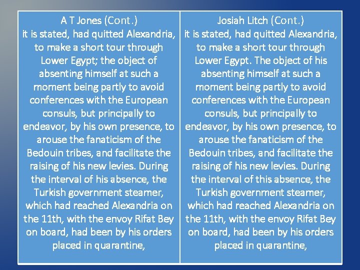 A T Jones (Cont. ) Josiah Litch (Cont. ) it is stated, had quitted A T Jones (Cont. ) Josiah Litch (Cont. ) it is stated, had quitted