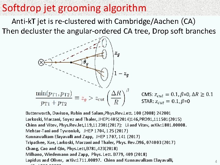 Softdrop jet grooming algorithm Anti-k. T jet is re-clustered with Cambridge/Aachen (CA) Then decluster