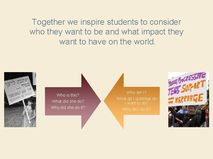 Together we inspire students to consider who they want to be and what impact