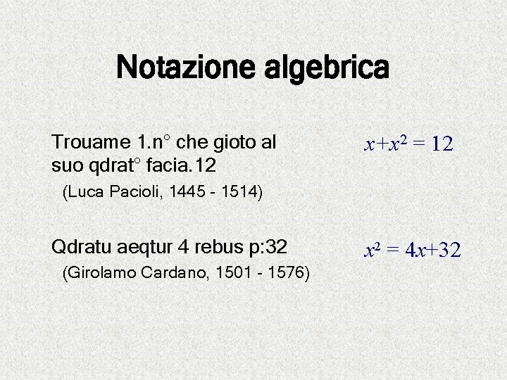 Notazione algebrica Trouame 1. n° che gioto al suo qdrat° facia. 12 x+x 2